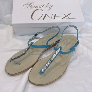 Onex Tara Turquoise Rhinestone Thong Wedge Sandal size 10 (fits like 9-9…